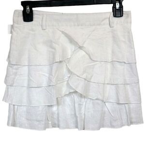 Wet Seal White Linen Tiered Ruffle Mini Skirt XS 🤍 Euro Summer Beachy Y2K Chic